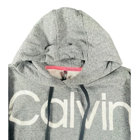 Calvin Klein Performance Hoodie Gray Logo Lightly Cropped Pullover Womens XS Fun - Picture 3 of 7